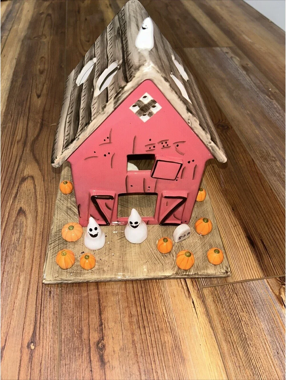 RARE 90s Bath & Body Works White Barn Ceramic Pumpkin Haunted Barn Luminary